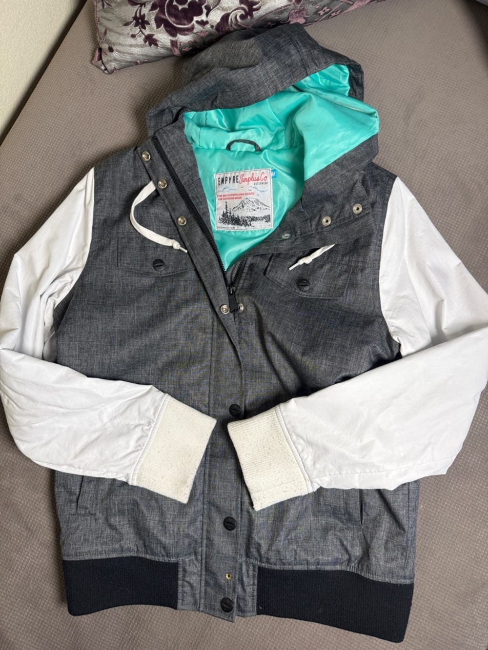 Empyre Gray and White Hooded Jacket with Aqua Lining